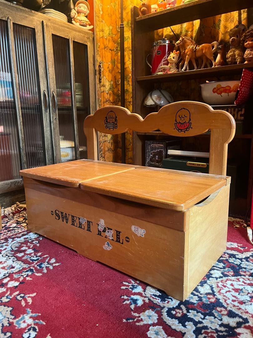 子供用 椅子 キッズベンチ 木製 昭和レトロ 当時物 インテリア 収納ボックス