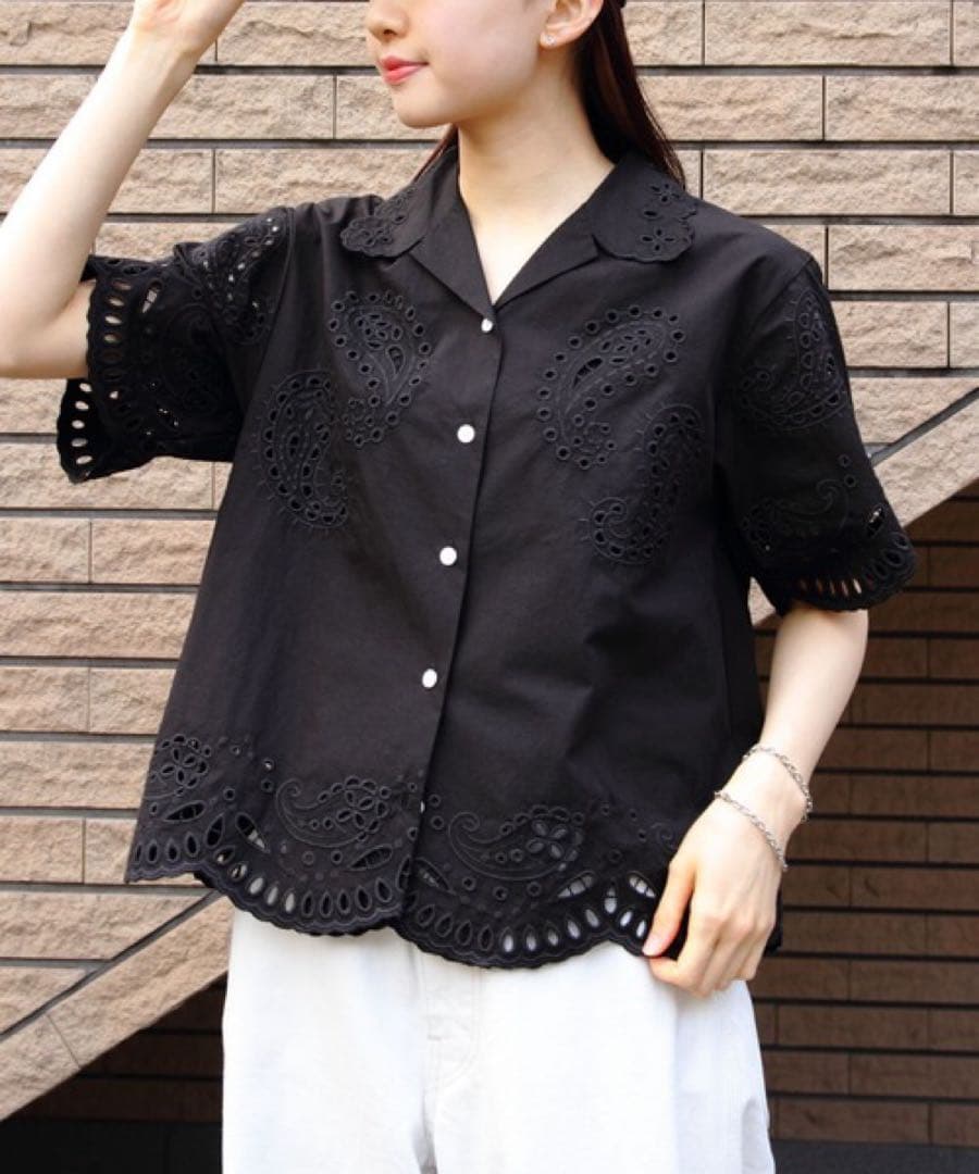 新品未使用★シンゾーン ペイズリー刺繍オープンカラーシャツ★フリー