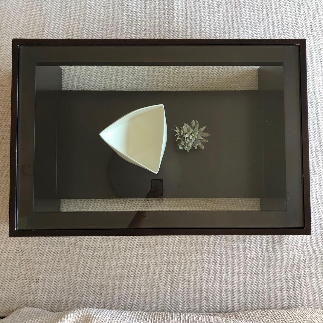 モダン ガラス天板 ローテーブル　ダークブラウン