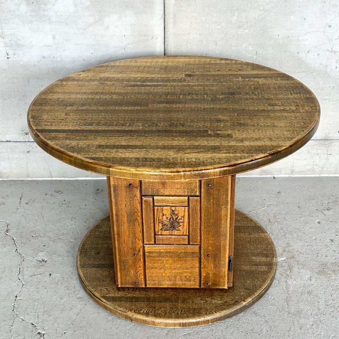 ✦70s✦ 昭和レトロ マルニ木工 円形テーブル 収納キャビネット付き 喫茶店