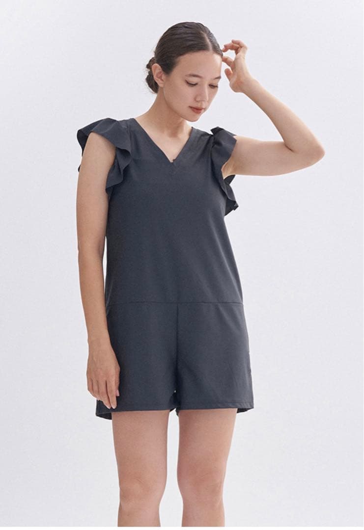 yori 水着　2024ss ショルダーフリルオールインワン　ダークグレー