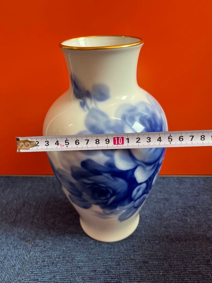 1421  大倉陶園　ブルーローズ　花瓶　 フラワーベース