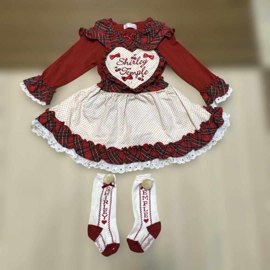 Shirley Temple ハート胸当てワンピース 90 3点セット