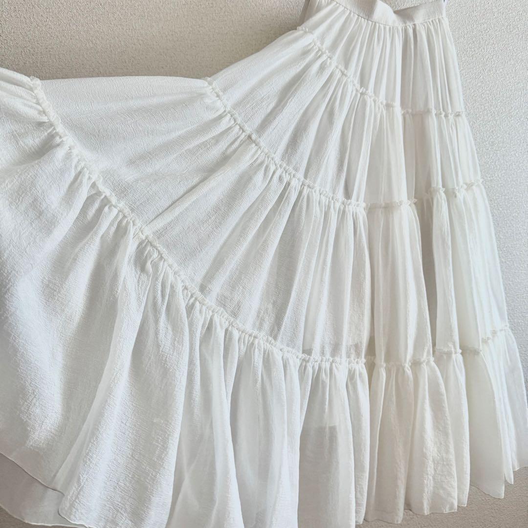 anuans ボリュームティアードオーガンジースカート WHITE