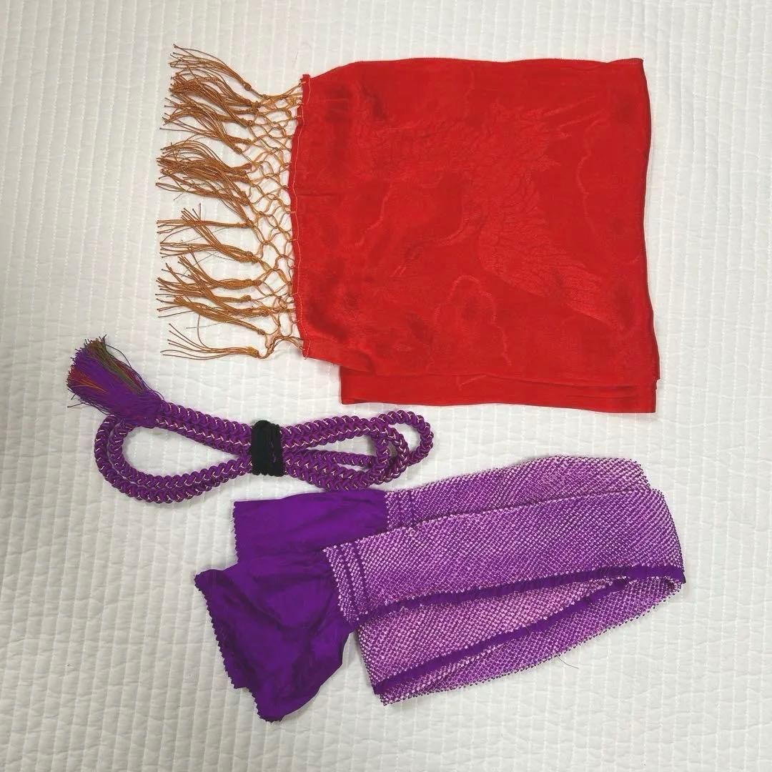 七五三　7歳　着物　作り帯　セット　女の子　7才　アンティーク　赤　四つ身