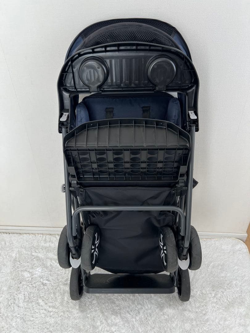 極美品✨カトージ 2人でゴー 縦型 スリム 2人乗りベビーカー レインカバー付き