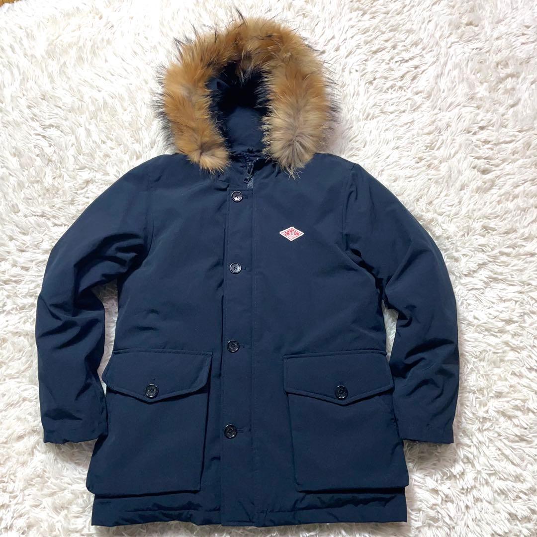 【極美品】ダントン タッサーダウンジャケット ラクーンファー 42 ネイビー