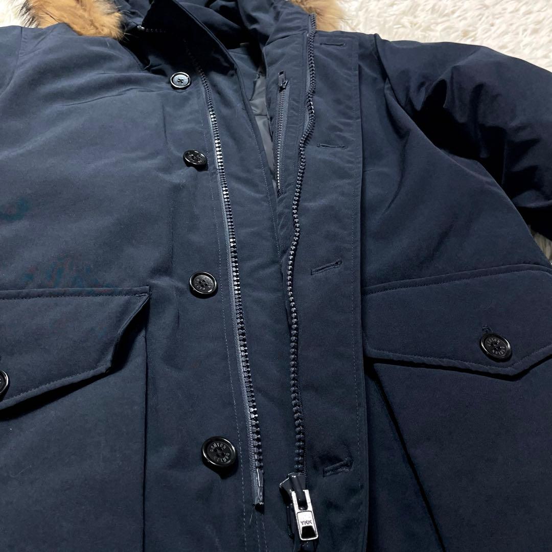 【極美品】ダントン タッサーダウンジャケット ラクーンファー 42 ネイビー