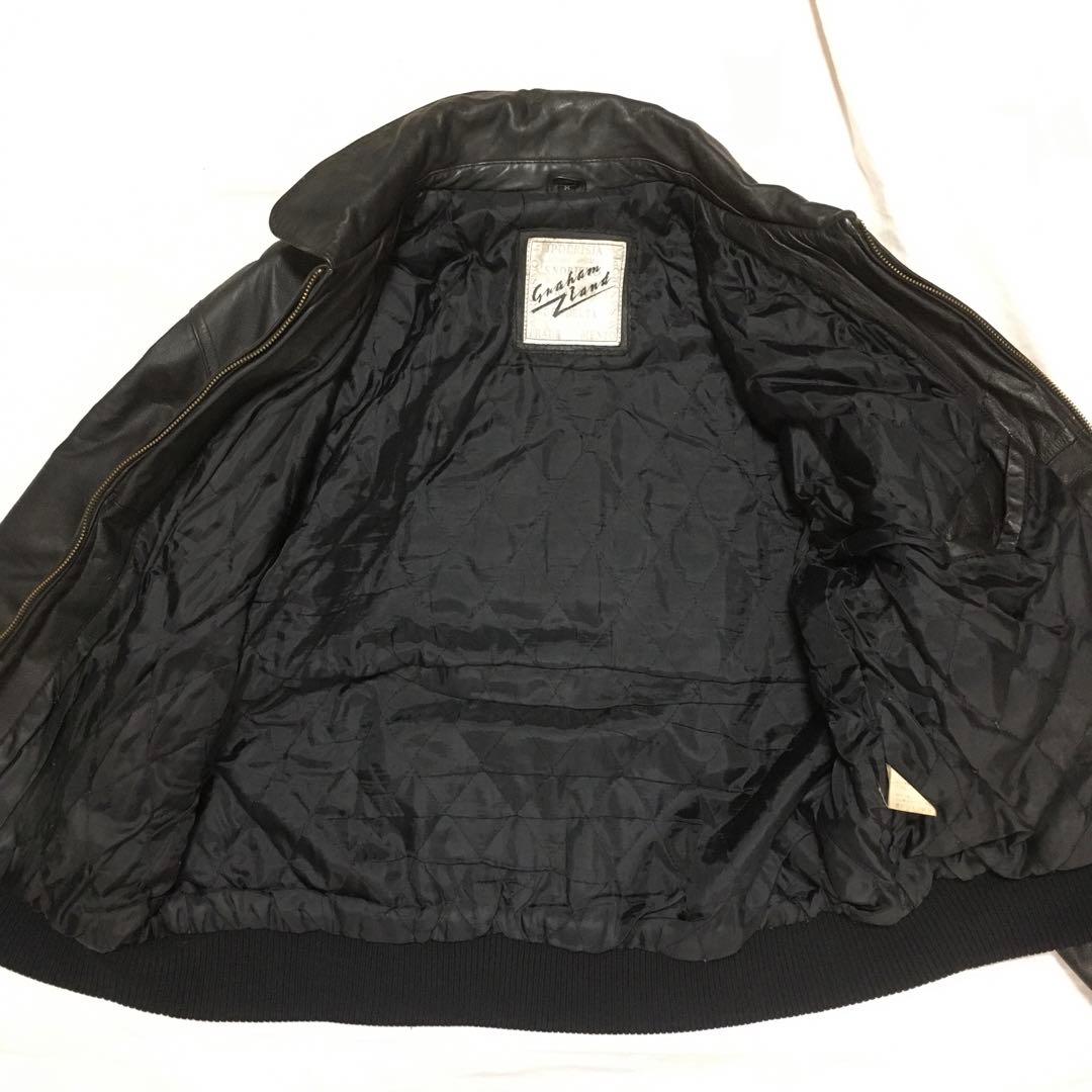 【個性派古着】デザイン革ジャン　牛革　ツヤあり　黒　短丈　ファスナー式　メンズM