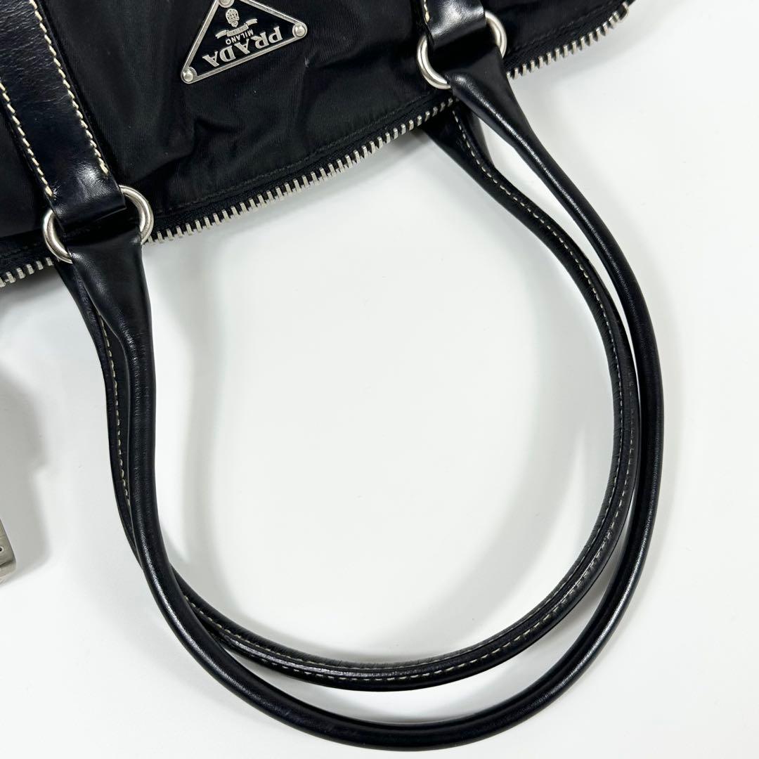 美品 PRADA ナイロンレザー ミニボストンバッグ 3角ロゴ ブラック