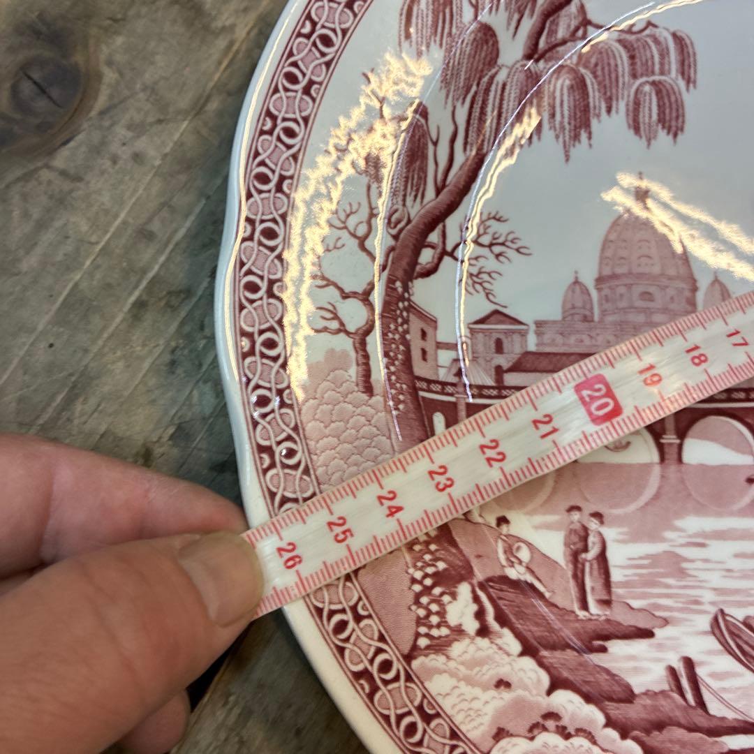 SPODE 26cm お皿　赤茶色の風景画　花柄　人物