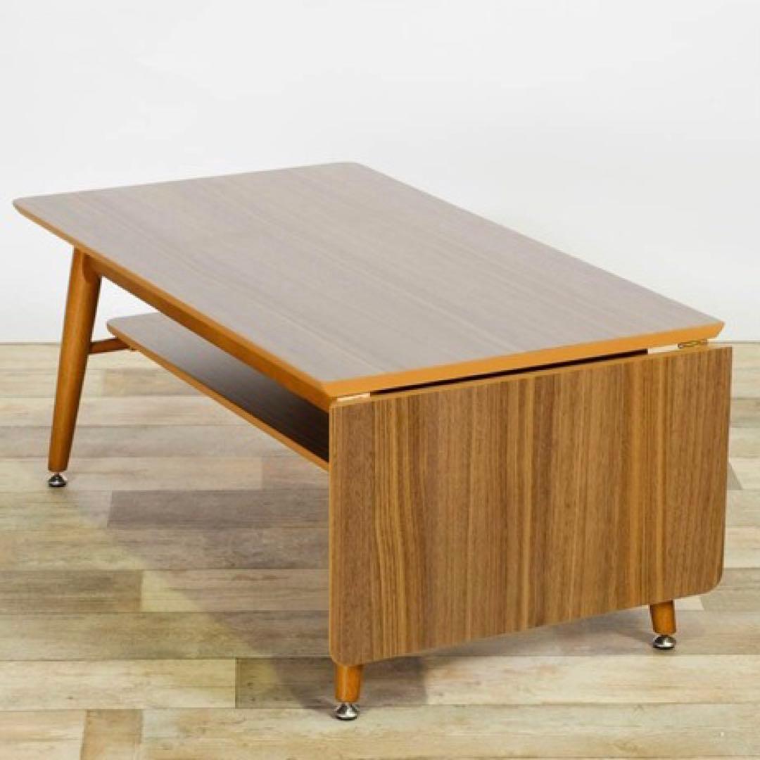 M 新品 ウォールナット 伸長 ローテーブル 机 北欧 折畳 テーブル 座卓