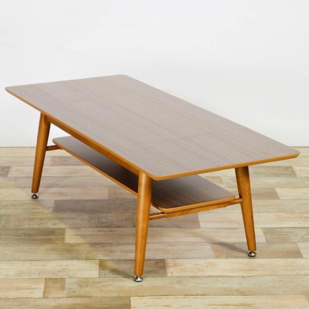 M 新品 ウォールナット 伸長 ローテーブル 机 北欧 折畳 テーブル 座卓