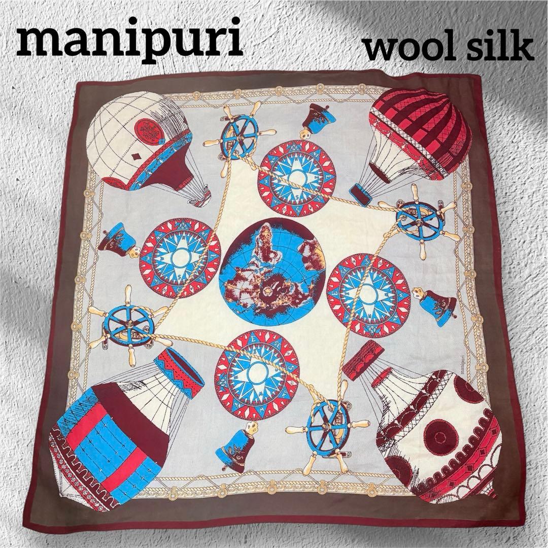 manipuri マニプリ　熱気球　地図　スカーフ　ウール　シルク　気球