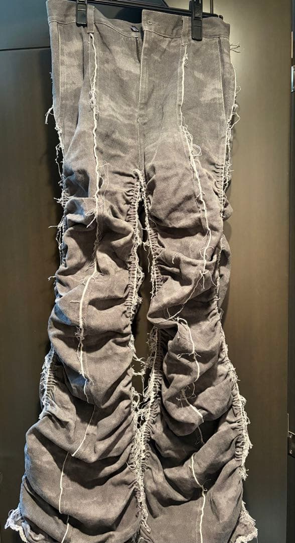 【GRANCY】 シャーリングダメージデザインコットンパンツ S グレー