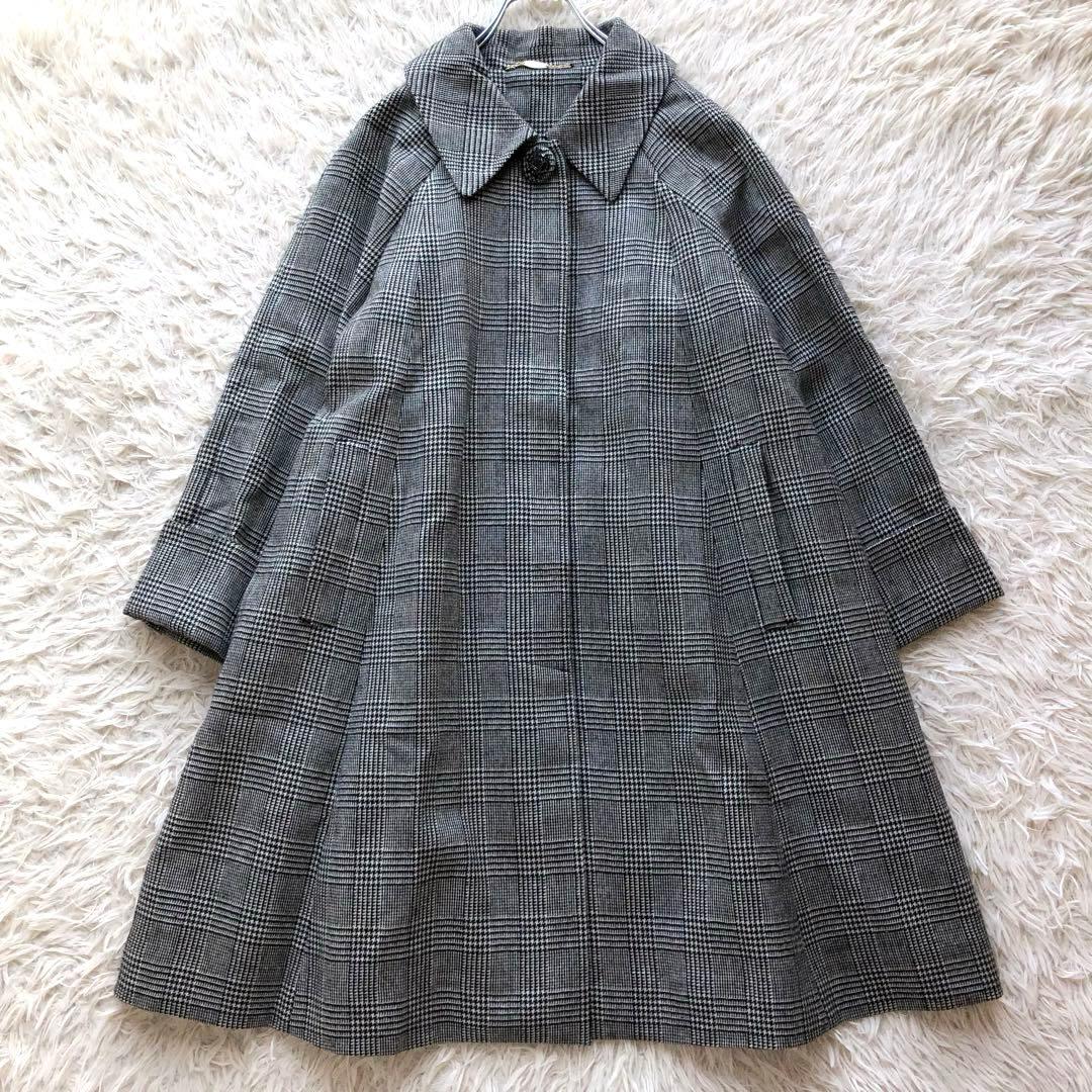 【現行 極美品】ロイスクレヨン　ロングコート　黒白　グレンチェック　総柄　比翼