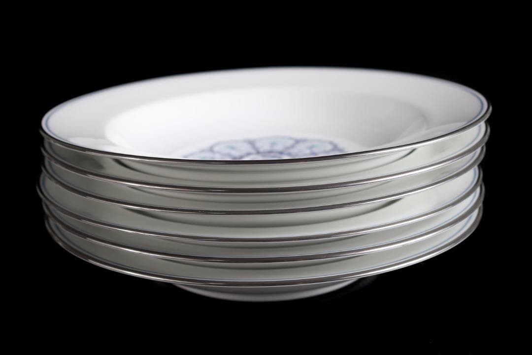 大倉陶園 呉須正倉院 OKURAスープ皿 6枚 プラチナ彩 ハンドペイント