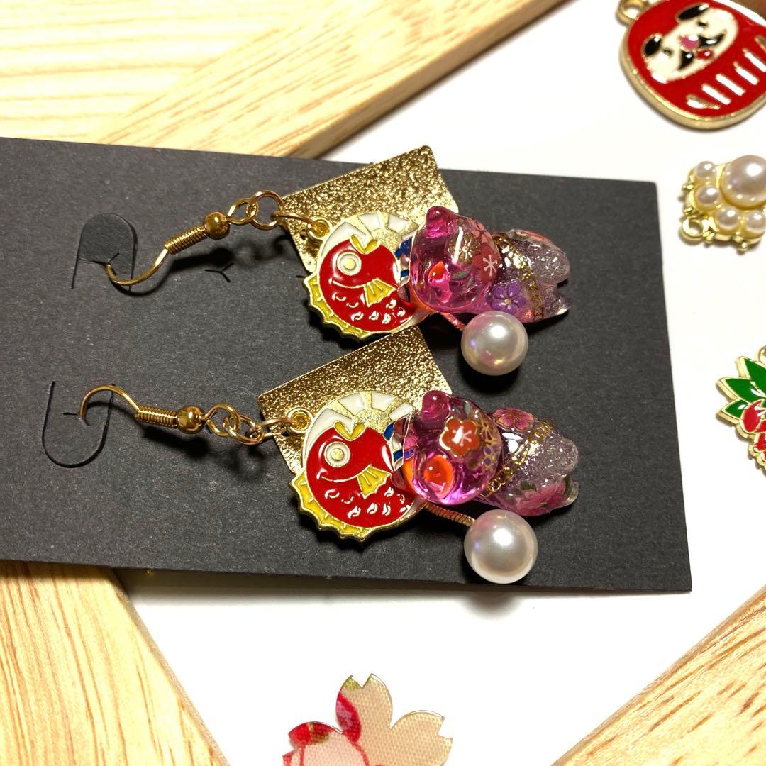 ★鯛とチェーンが素敵なお正月猫ちゃんピアス★