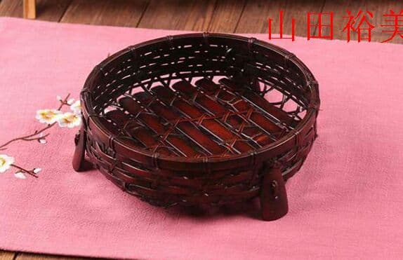 竹編細工籠 自然竹の編み上げ 茶籠 茶道具収納}