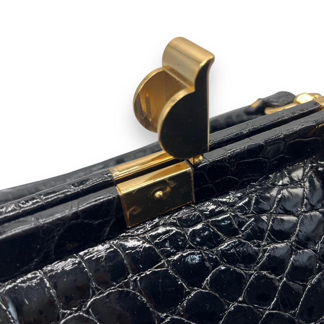 極美品■シャイニングクロコ　本革　ドクターバッグ　ボストンバッグ　ブラック　艶