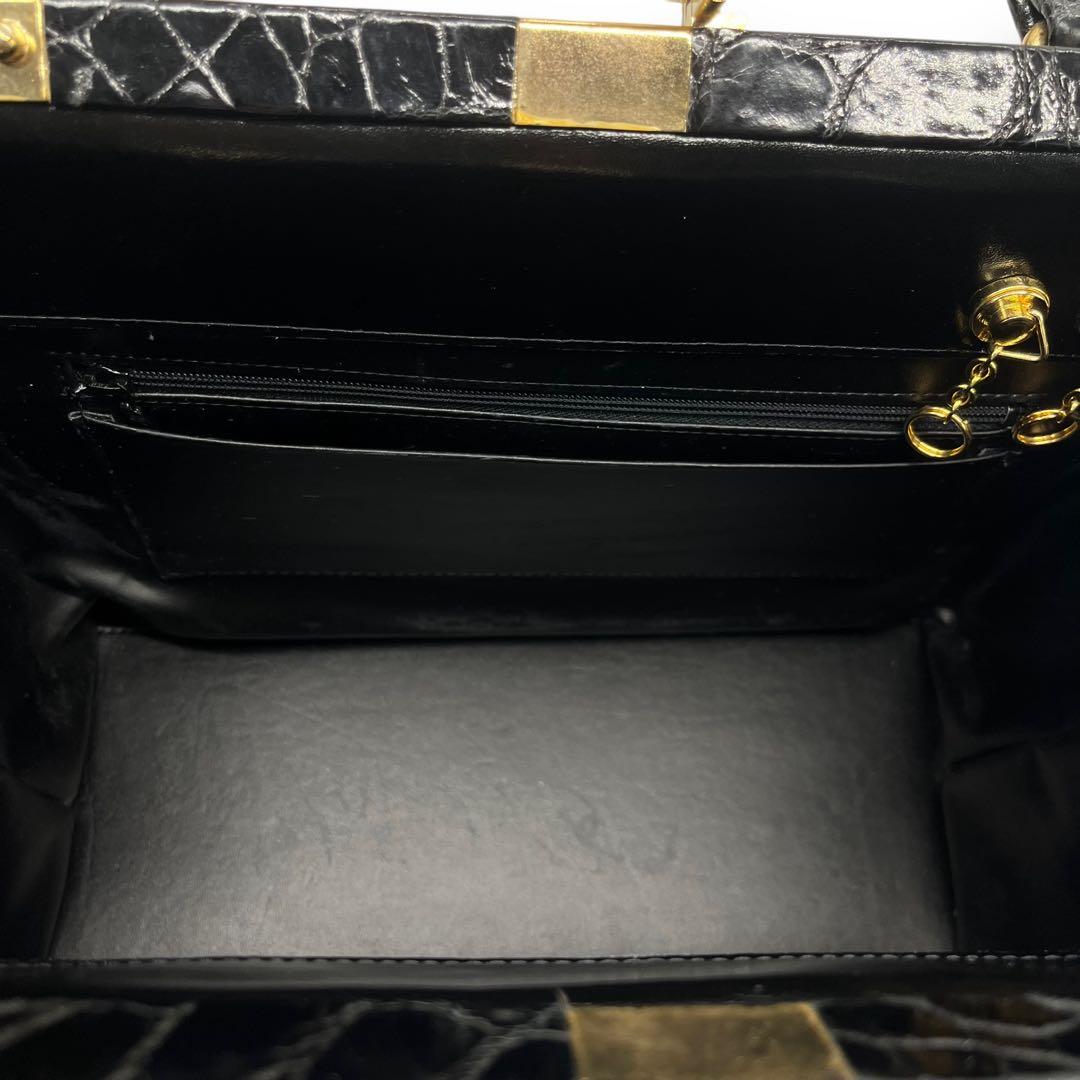 極美品■シャイニングクロコ　本革　ドクターバッグ　ボストンバッグ　ブラック　艶