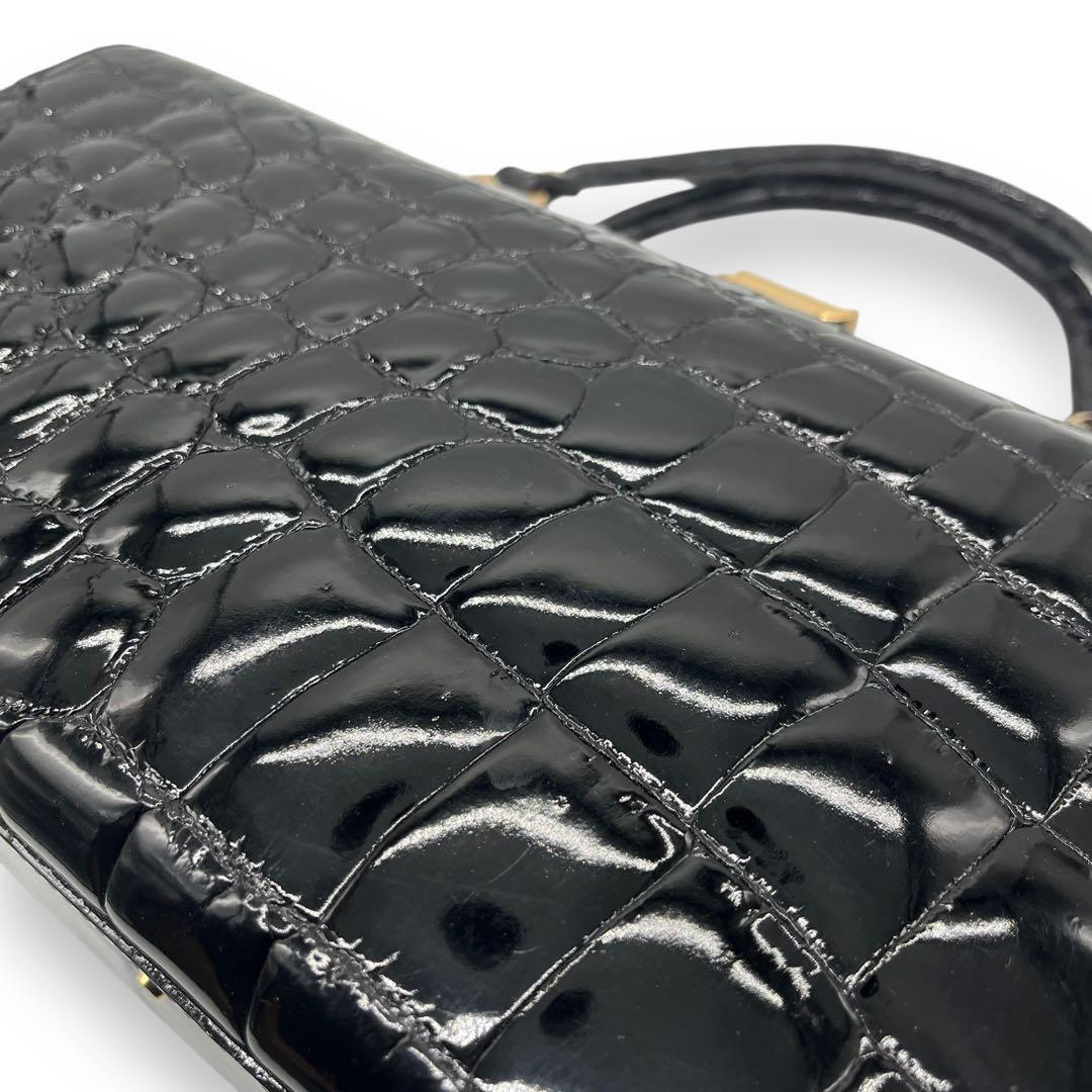 極美品■シャイニングクロコ　本革　ドクターバッグ　ボストンバッグ　ブラック　艶