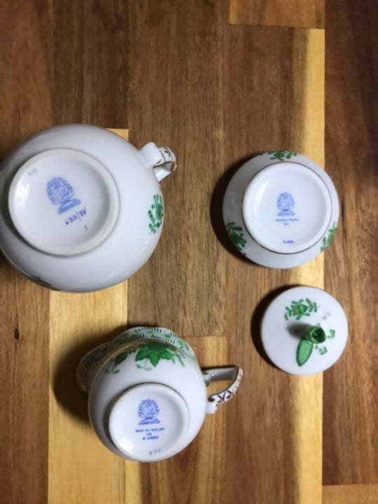 ヘレンド アポニーグリーン3点セットクリーマー ミルク蓋物