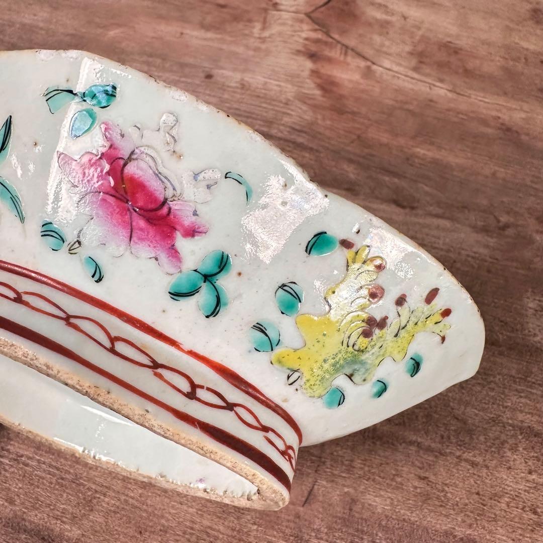 希少　粉彩　花文　高台皿　唐物　中国古玩　中国美術　骨董　アンティーク