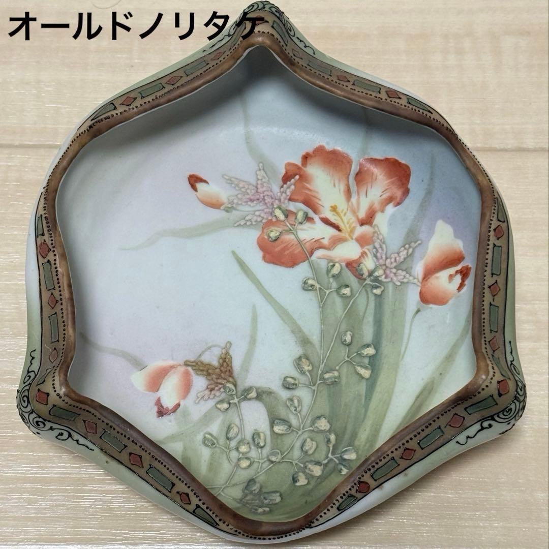 【美品】オールドノリタケ 盛上げ 花文 六角皿 M-NIPPON印 100年物