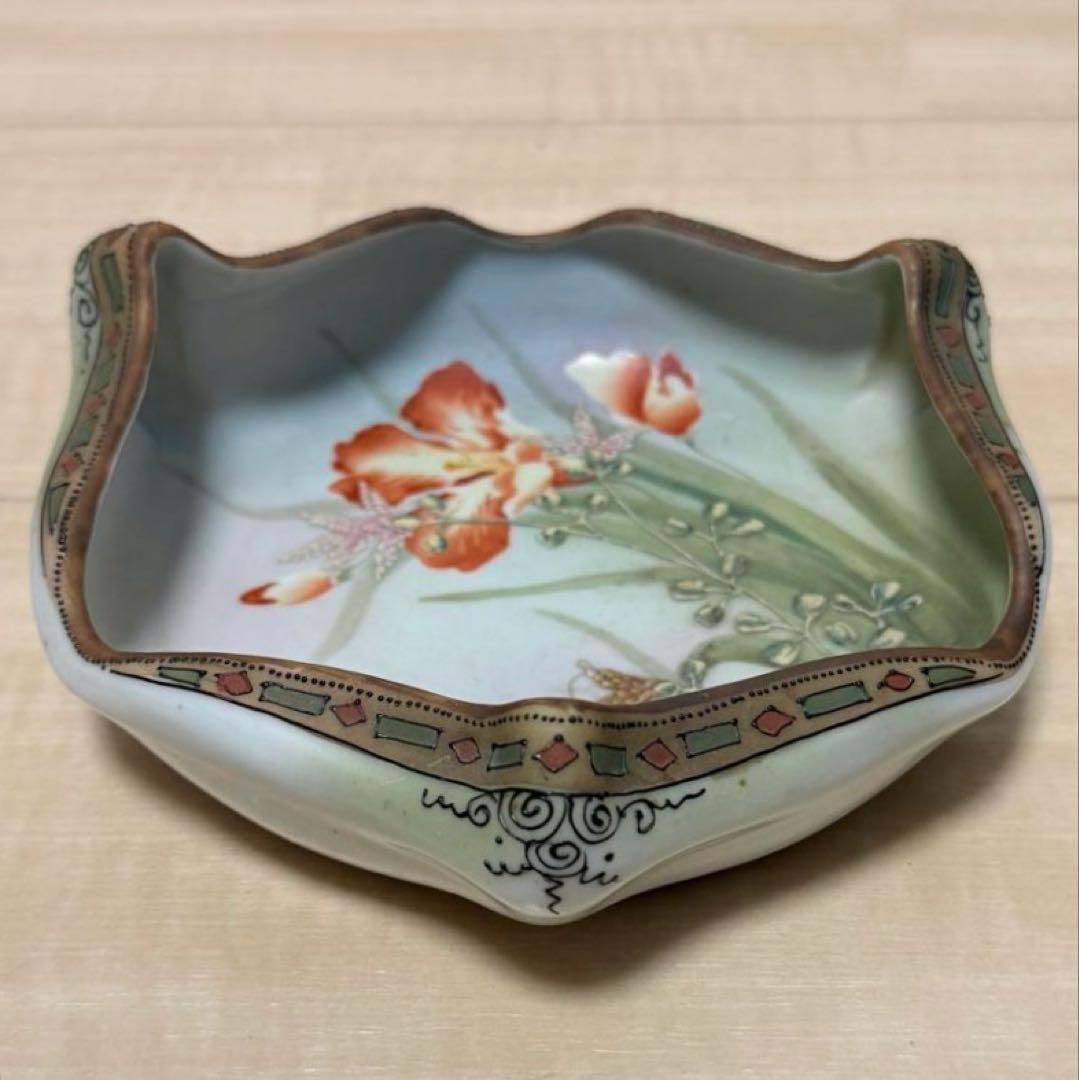 【美品】オールドノリタケ 盛上げ 花文 六角皿 M-NIPPON印 100年物