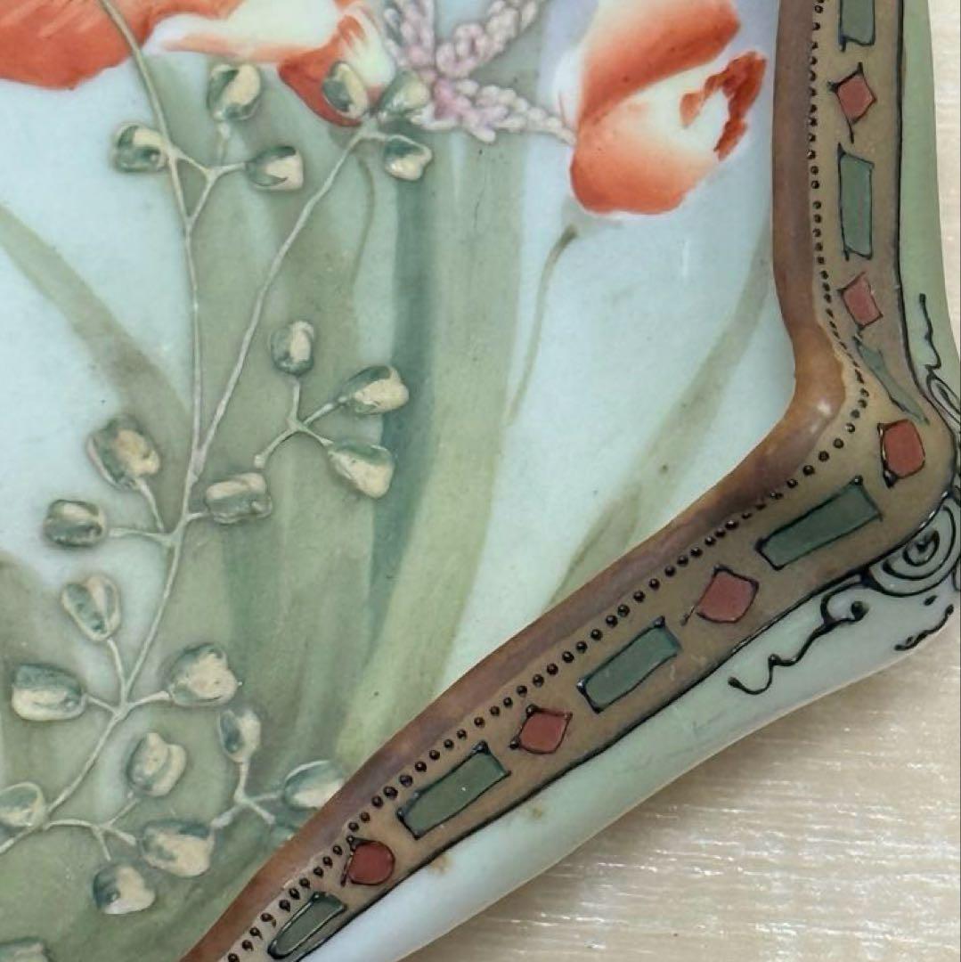 【美品】オールドノリタケ 盛上げ 花文 六角皿 M-NIPPON印 100年物
