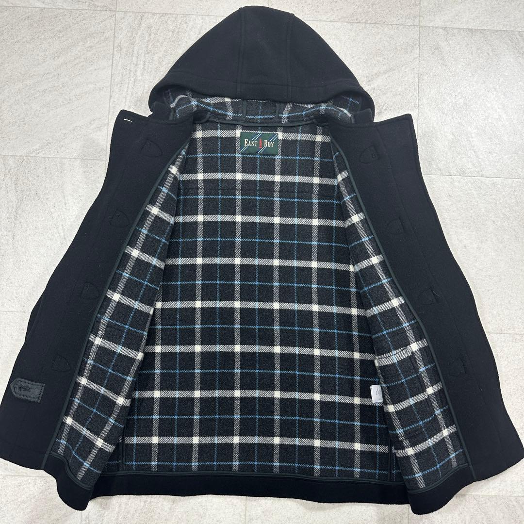 11号【EASTBOY】ダッフルコート 裏地チェック トグル フード 黒