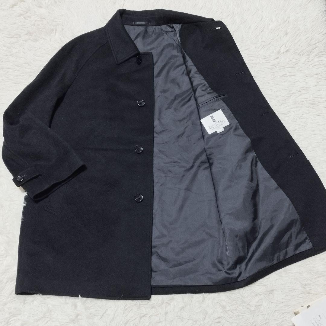 超美品カシミヤ100％ ニコルステンカラーコートM 黒 冠婚葬祭 通勤