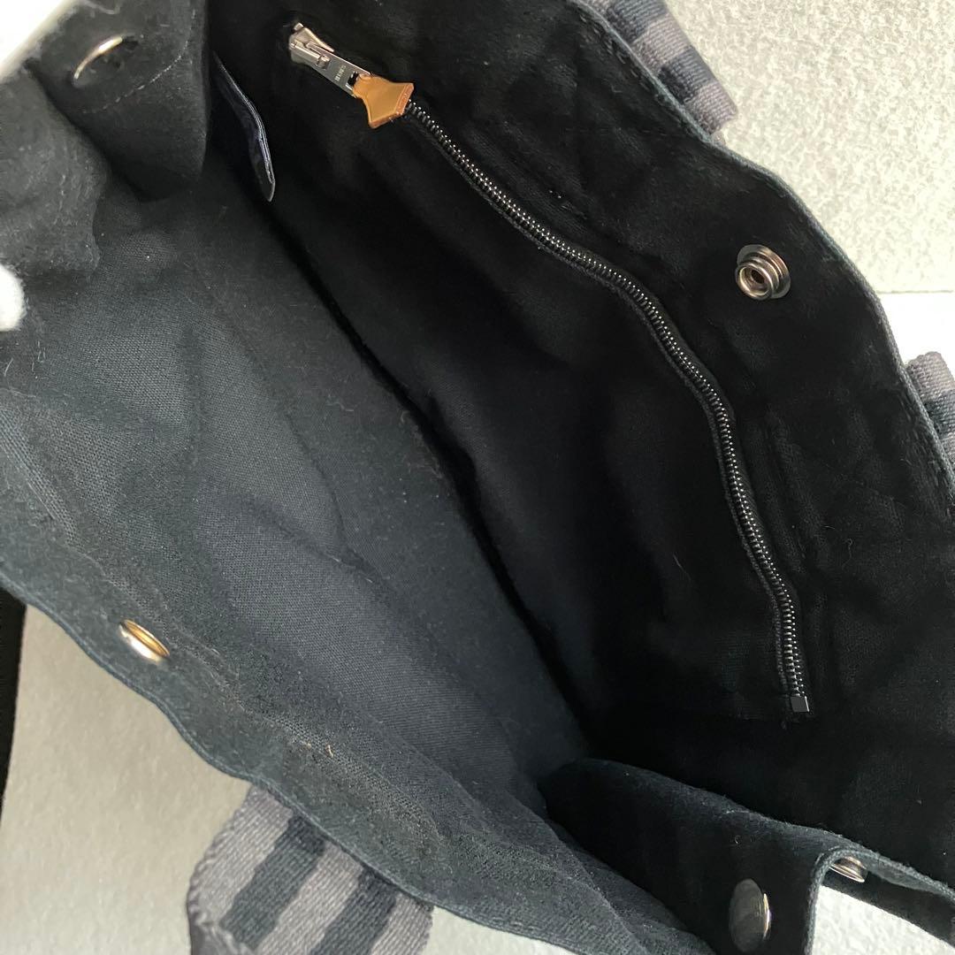 エルメス　HERMES フールトゥ　PM トートバッグ　黒　ストライプ