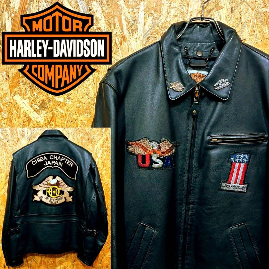 やは ハーレーダビッドソン デカロゴ 牛革 ゆるだぼ レザージャケット