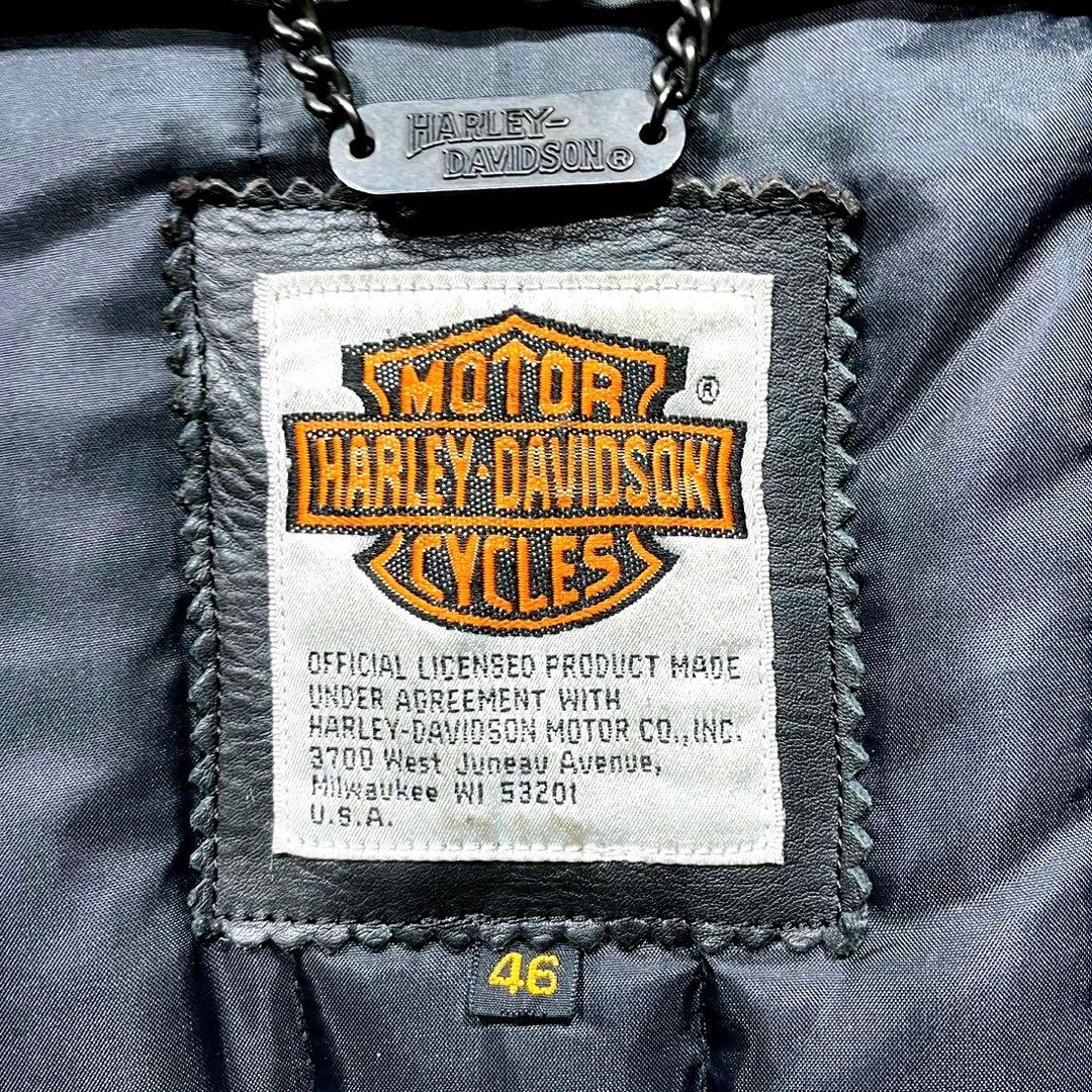 やは ハーレーダビッドソン デカロゴ 牛革 ゆるだぼ レザージャケット