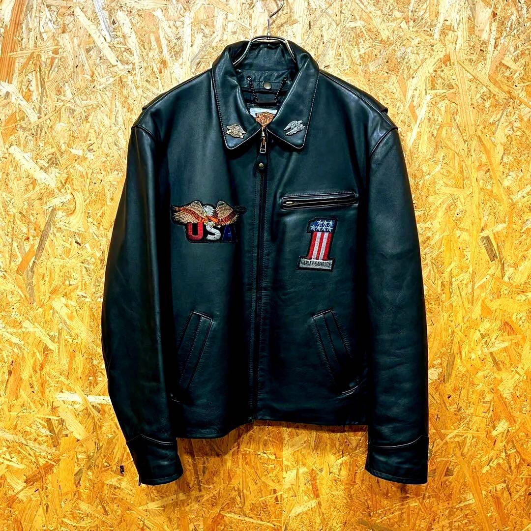 やは ハーレーダビッドソン デカロゴ 牛革 ゆるだぼ レザージャケット