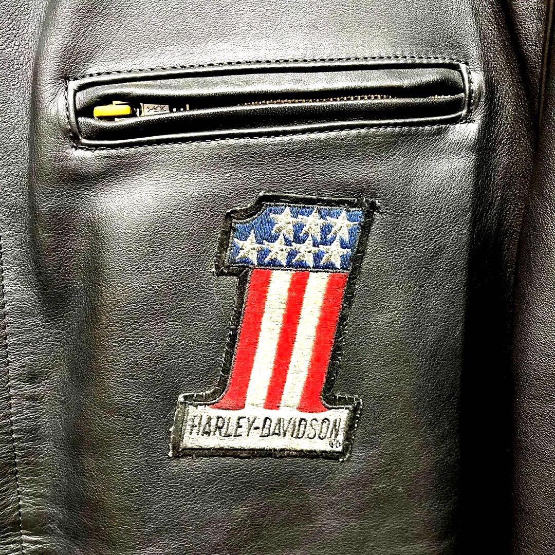やは ハーレーダビッドソン デカロゴ 牛革 ゆるだぼ レザージャケット
