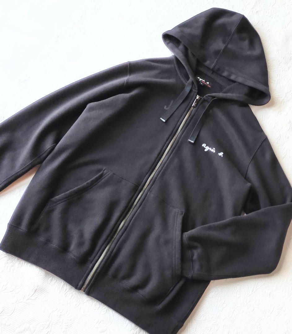 美品　アニエスベー　ジップアップ　パーカー　ブラック　黒　ロゴ