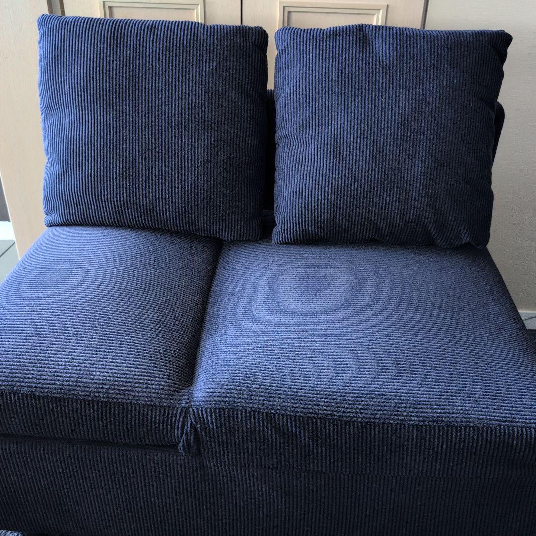カウチソファーベッド　ダークブルー 肘付き