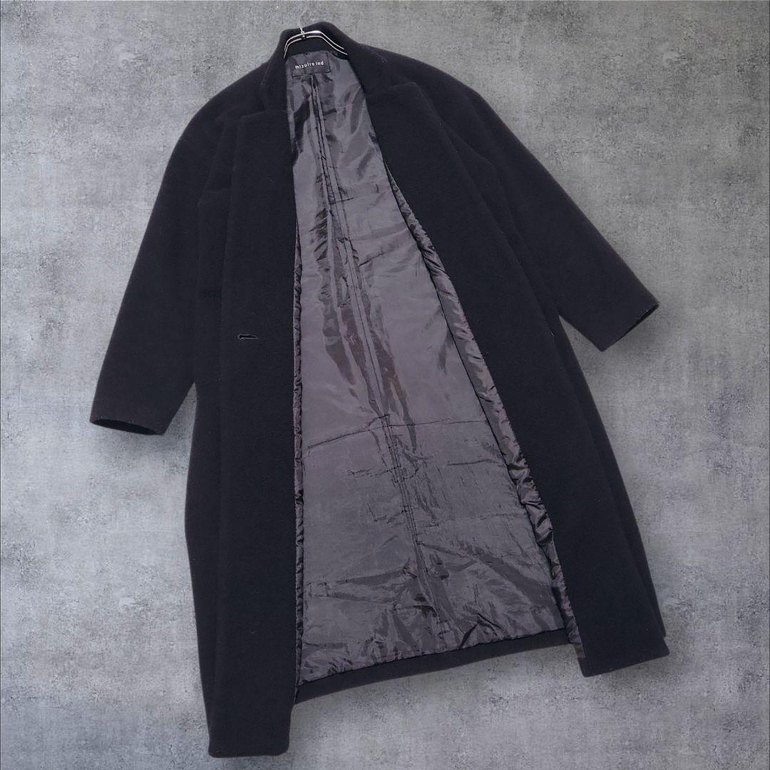 美品mizuiro indウールブレンド 黒チェスターコート スタンドカラー