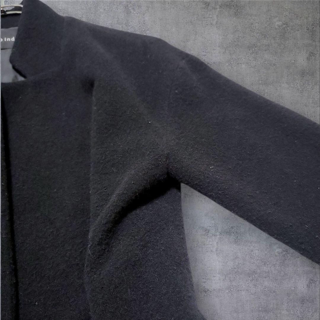 美品mizuiro indウールブレンド 黒チェスターコート スタンドカラー