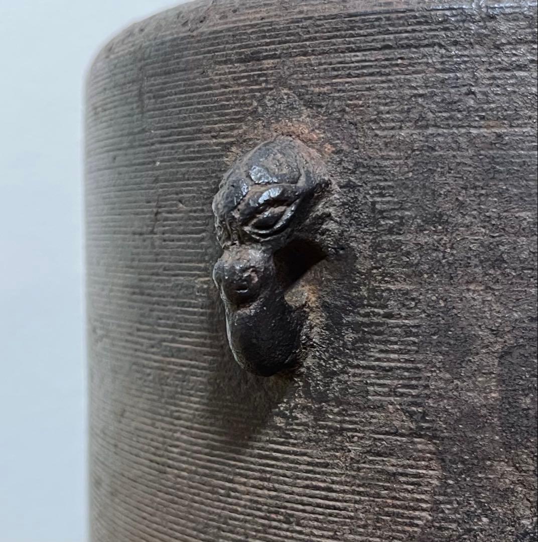 【江戸前期】糸目姥口筒釜　幕府御用釜師　大西五郎左衛門作