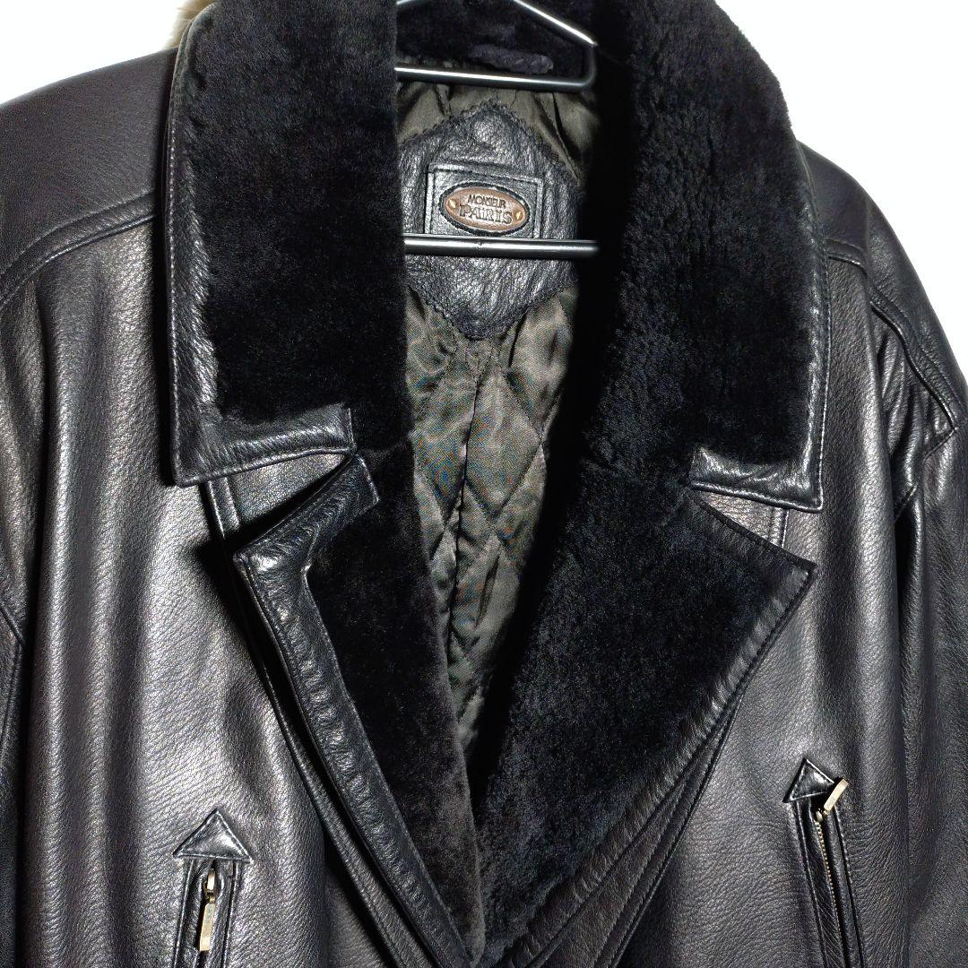 ムッシュパリ ラム レザー 羊革 キルティング ムートン コート ブラック XL