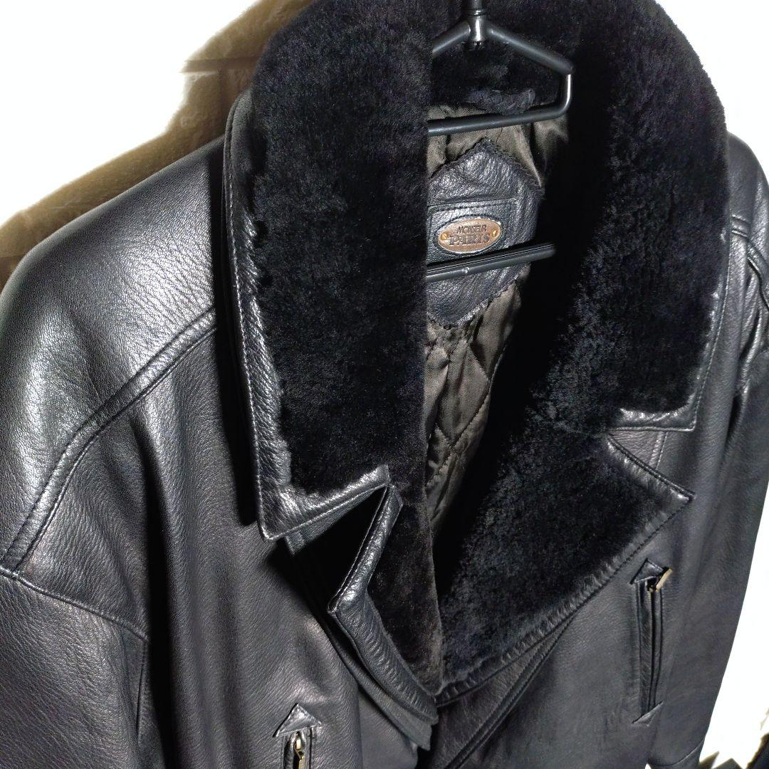 ムッシュパリ ラム レザー 羊革 キルティング ムートン コート ブラック XL