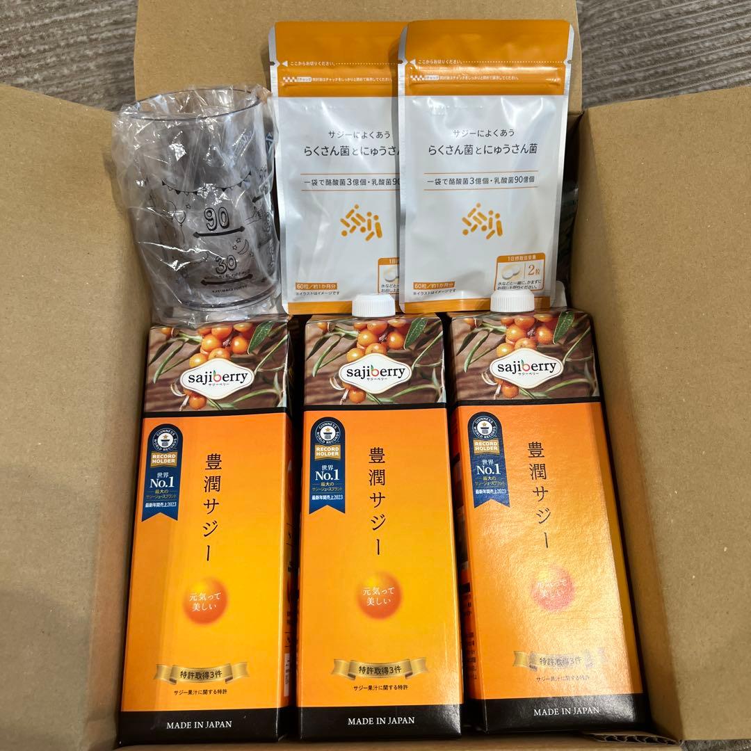 豊潤サジー 1000ml×3本 サプリ×2袋 計量カップ セット 健康 鉄分補給