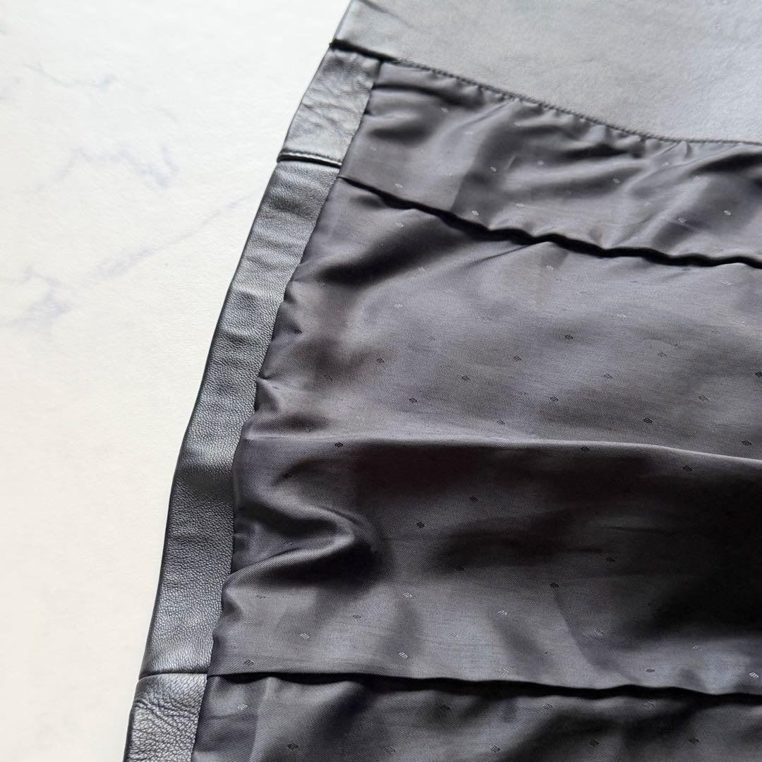 【高級本革】大きいサイズ 13AR 羊革 レザーコート ベルト付 黒 裏地ドット