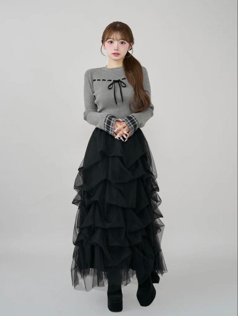 新品タグ付き値下げ交渉OK darichチェックカフスリボンニットトップス