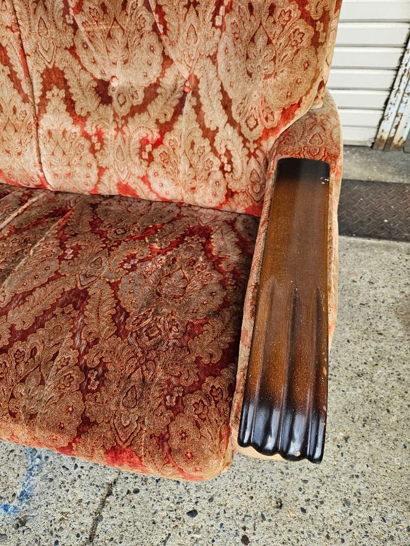 ヴィンテージ モケット 3人掛けソファ ベロア 総柄 長椅子 レトロ