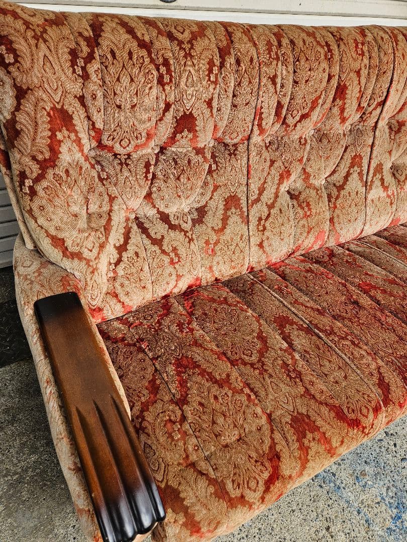 ヴィンテージ モケット 3人掛けソファ ベロア 総柄 長椅子 レトロ